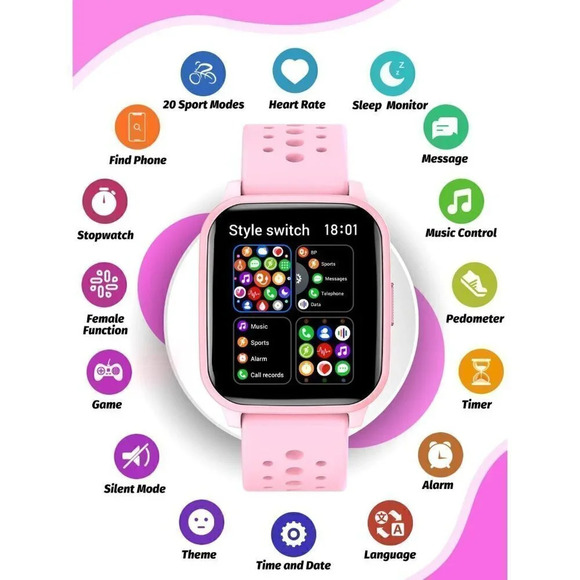 Butele Kids Smart Watch Smart Watch for Kids Game Smart Watch Gifts- Pink - Picture 2 of 16